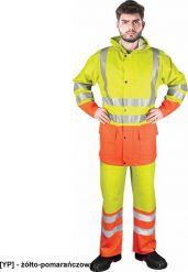 Kurtka męska R.E.I.S. KPLPUFLUO - Wysokiej jakości komplet przeciwdeszczowy z elastycznego materiału o wysokiej wytrzymałości - żółto-pomarańczowy XL. Brązowe kurtki męskie R.E.I.S., m, bez wzorów, bez kaptura. Za 229.43 zł.