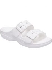 Klapki Dla Dorosłych Crocs Saturday Sandal. Białe klapki damskie Crocs, bez wzorów, z materiału, bez obcasa, bez zapięcia. Za 199.99 zł.