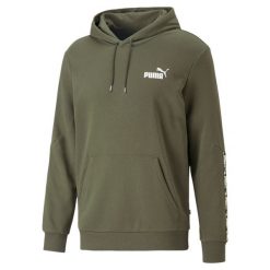 Sweatshirt z kapturem Puma Essential. Zielone bluzy męskie Puma, bez wzorów, sportowe, bez ramiączek, z kapturem. W wyprzedaży za 197.15 zł.