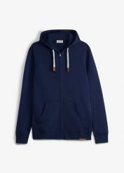 Bluza rozpinana z kapturem, z czystej bawełny. Niebieskie bluzy męskie bonprix, l, bez wzorów, z bawełny, z kapturem. Za 129.99 zł.