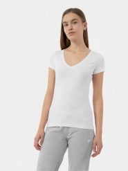 4F T-shirt slim gładki damski L. Czarne t-shirty damskie 4F, l, bez wzorów, z bawełny, bez kołnierzyka, bez ramiączek. Za 49.99 zł.
