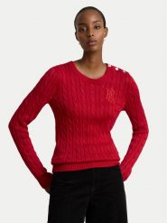 LAUREN RALPH LAUREN Sweter 200P14039501 Czerwony Regular Fit. Czerwone swetry nierozpinane damskie Lauren Ralph Lauren, m, bez wzorów, z bawełny, bez kołnierzyka, bez ramiączek. Za 730.99 zł.