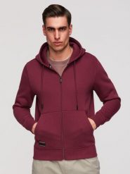 Rozpinana męska bluza dresowa BASIC – bordowa V3 - Rozmiar: M. Czerwone bluzy męskie Ombre Clothing, m, z aplikacjami, z bawełny, z kapturem, trekkingowe. W wyprzedaży za 167.99 zł.