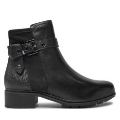 Botki Tamaris. Czarne botki damskie Tamaris, bez wzorów, bez obcasa, na płaskiej podeszwie, bez zapięcia. Za 439.99 zł.