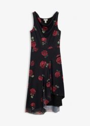Sukienka midi z miękkiej siateczki. Czarne sukienki damskie bonprix, bez wzorów, bez kołnierzyka, bez ramiączek, midi. Za 189.99 zł.
