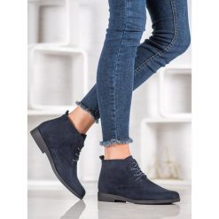 Goodin Wygodne Zamszowe Botki niebieskie. Niebieskie botki damskie GOODIN, bez wzorów, ze skóry ekologicznej, bez obcasa, bez zapięcia. Za 89.00 zł.