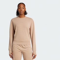 Bluza Designed-for-Training Warm-Up Crewneck. Zielone bluzy damskie Adidas, l, bez wzorów, z bawełny, bez ramiączek, bez kaptura. Za 259.00 zł.