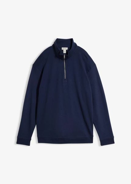 Bluza z bawełnianego interlocku. Niebieskie bluzy damskie bonprix, bez wzorów, z bawełny, bez ramiączek, bez kaptura. Za 84.99 zł.