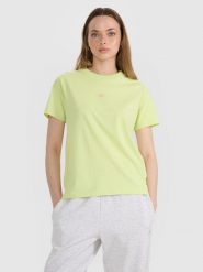 4F T-shirt oversize z nadrukiem damski - żółty L. Żółte t-shirty damskie 4F, l, bez wzorów, z bawełny, klasyczne, bez kołnierzyka, bez ramiączek. W wyprzedaży za 49.99 zł.