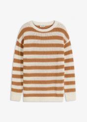 Sweter oversize z czystej bawełny. Brązowe swetry nierozpinane damskie bonprix, bez wzorów, z bawełny, bez kołnierzyka, bez ramiączek. Za 112.99 zł.
