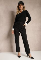 Czarne Garniturowe Spodnie Cygaretki z Wiskozą High Waist Tialys. Czarne spodnie materiałowe damskie Renee, bez wzorów, z jeansu, biznesowe, z podwyższonym stanem. Za 79.99 zł.