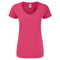 Koszulka Damska Z Dekoltem W Kształcie Litery V. Czerwone bluzki damskie fruit of the loom, l, bez wzorów, sportowe, bez kołnierzyka, bez ramiączek. Za 33.99 zł.