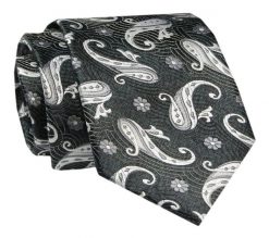 Męski Krawat - ALTIES - Klasyczny - Grafitowo Szary, Paisley. Szare krawaty i muchy Alties, bez wzorów, z tkaniny, eleganckie. Za 49.00 zł.