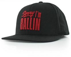 Czapka snapback 8527 „Sorry I’m Ballin” 100% bawełna Onesize. Czarne czapki damskie K1X, bez wzorów, z bawełny, sportowe. Za 171.99 zł.