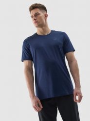 4F Koszulka treningowa regular z materiału z recyklingu męska - granatowa S. Niebieskie t-shirty męskie 4F, m, bez wzorów, z dzianiny, bez kołnierzyka, bez ramiączek. W wyprzedaży za 39.99 zł.