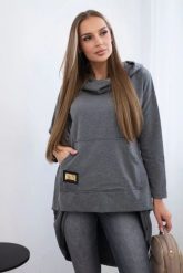 Bluza z długim tyłem i kapturem grafitowa. Szare bluzy damskie KESI, l, bez wzorów, z bawełny, bez ramiączek. Za 229.98 zł.