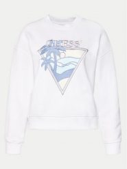 Guess Bluza W4GQ11 KBK32 Biały Relaxed Fit. Białe bluzy damskie Guess, xxl, z aplikacjami, z syntetyku, bez ramiączek, bez kaptura. Za 239.99 zł.