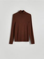 Golf z wiskozą - brązowy. Brązowe swetry męskie Reserved, l, bez wzorów, z dzianiny, klasyczne, bez kołnierzyka, bez ramiączek. W wyprzedaży za 39.99 zł.