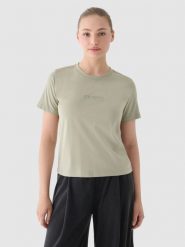 4F T-shirt regular z nadrukiem damski - oliwkowy/khaki XS. Brązowe t-shirty damskie 4F, xs, bez wzorów, z bawełny, klasyczne, bez kołnierzyka, bez ramiączek. W wyprzedaży za 29.99 zł.