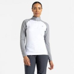 Bluza narciarska damska Involved II z suwakiem. Białe bluzy damskie Dare 2B, na zimę, bez wzorów, z polaru, sportowe, bez ramiączek, bez kaptura. W wyprzedaży za 137.80 zł.