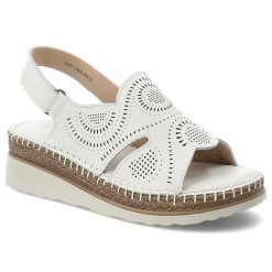 Sandały damskie S.Barski, cholewka ze skóry naturalnej licowej z perforacją z zapięciem na rzep, białe, GR61-5916. Białe sandały damskie S.BARSKI, bez wzorów, ze skóry, bez obcasa, bez zapięcia. Za 189.00 zł.