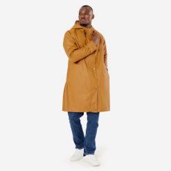 Parka na rower miejski Btwin 540 unisex przeciwdeszczowa. Brązowe parki damskie B'TWIN, s, bez wzorów, z materiału, sportowe, bez kołnierzyka, bez kaptura. Za 319.99 zł.