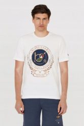 AERONAUTICA MILITARE Biały t-shirt męski. Białe t-shirty męskie Aeronautica Militare, m, bez wzorów, bez kołnierzyka, bez ramiączek. W wyprzedaży za 269.99 zł.