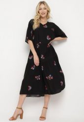 Czarna Wiskozowa Sukienka o Rozkloszowanym Kroju z Krótkim Rękawem Givinia. Czarne sukienki damskie Born2be, na co dzień, l, bez wzorów, z wiskozy, eleganckie, bez kołnierzyka, plus size, bez ramiączek, midi, proste. Za 74.99 zł.