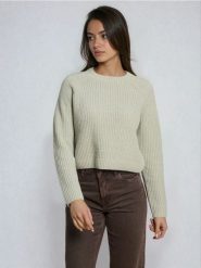Prążkowany sweter - zielony. Zielone swetry nierozpinane damskie Sinsay, l, bez wzorów, prążkowane, bez kołnierzyka, bez ramiączek. Za 49.99 zł.