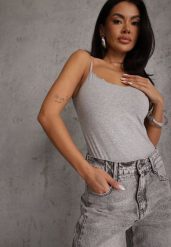 Ciemnoszary Bawełniany Top Bieliźniany z Koronką przy Dekolcie Berinda. Szare topy damskie Renee, m, bez wzorów, z bawełny, bez kołnierzyka, bez ramiączek. Za 39.99 zł.