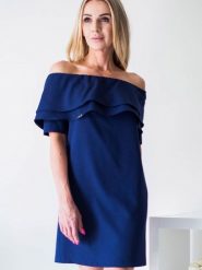 Sukienka Model Sandra Navy - Jersa. Niebieskie sukienki damskie Jersa, l, bez wzorów, z elastanu, wizytowe, bez kołnierzyka, plus size, bez ramiączek, mini. Za 320.90 zł.