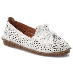 Białe Półbuty Artiker Wsuwane Obuwie Damskie. Białe półbuty damskie Artiker, na lato, w ażurowe wzory, eleganckie, bez obcasa, bez zapięcia. Za 259.00 zł.