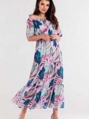 Sukienka Model A504 Tropical - awama. Sukienki damskie Awama, na imprezę, l, bez wzorów, z szyfonu, bez kołnierzyka, bez ramiączek, maxi. Za 461.39 zł.