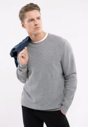 Bawełniany sweter S-BRADY. Szare swetry męskie Volcano, l, bez wzorów, z bawełny, klasyczne, bez kołnierzyka, bez ramiączek. Za 159.99 zł.