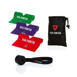 Zestaw opasek fitness Premium z zaczepem do drzwi i torbą. Fioletowe torby sportowe męskie VIA FORTIS, bez wzorów. Za 99.90 zł.