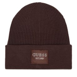 Czapka Guess. Brązowe czapki damskie Guess, na zimę, z aplikacjami. Za 154.99 zł.