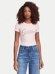 Guess T-Shirt W6YI21 K4337 Różowy Slim Fit. Czerwone t-shirty damskie Guess, xs, z aplikacjami, z bawełny, bez kołnierzyka, bez ramiączek. Za 154.99 zł.