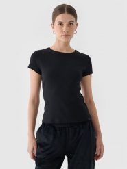 4F T-shirt slim gładki damski - czarny L. Czarne t-shirty damskie 4F, l, bez wzorów, z bawełny, klasyczne, bez kołnierzyka, bez ramiączek. Za 29.99 zł.