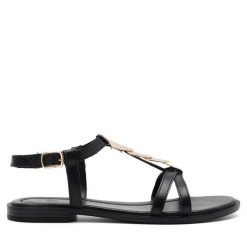 Sandały Lasocki. Czarne sandały damskie Lasocki, bez wzorów, bez obcasa, na płaskiej podeszwie, bez zapięcia. Za 127.99 zł.