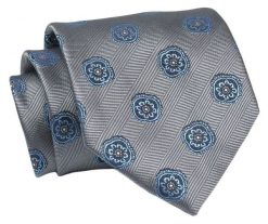 Klasyczny, Szeroki Krawat Męski CHATTIER - Popiel w Niebieskie Grochy. Szare krawaty i muchy Chattier, bez wzorów, z tkaniny, eleganckie. Za 49.00 zł.