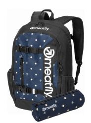 Plecak Basejumper w kropki na laptopa – żółty Meatfly + piórnik. Żółte plecaki męskie Meatfly, bez wzorów, z materiału. Za 254.99 zł.