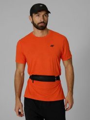 4F Koszulka treningowa regular szybkoschnąca męska - pomarańczowa L. Brązowe t-shirty męskie 4F, l, bez wzorów, z materiału, bez kołnierzyka, bez ramiączek. Za 129.99 zł.