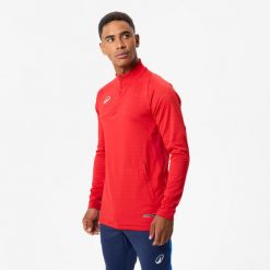 Bluza piłkarska Kipsta CLR Club na krótki suwak. Czerwone bluzy męskie KIPSTA, l, bez wzorów, z materiału, sportowe, bez ramiączek, bez kaptura. Za 139.99 zł.