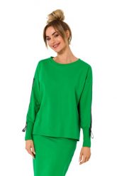 Dresowa Bluza z Lampasami - Zielona. Zielone bluzy damskie MOE, l, bez wzorów, z bawełny, bez ramiączek, bez kaptura. Za 217.39 zł.
