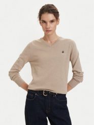 Beverly Hills Polo Club Sweter P-SS26W-M536563 Beżowy Regular Fit. Brązowe swetry nierozpinane damskie Beverly Hills Polo Club, m, bez wzorów, z bawełny, bez kołnierzyka, bez ramiączek. Za 269.99 zł.
