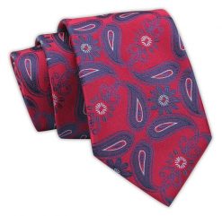 Klasyczny Granatowo-Czerwony Krawat Męski, Elegancki, Wzór Paisley, Łezki, 7 cm -Angelo di Monti. Czerwone krawaty i muchy Angelo di Monti, bez wzorów, z tkaniny, eleganckie. Za 45.00 zł.