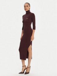 Elisabetta Franchi Sukienka dzianinowa AM-23B-56E2-V390 Bordowy Slim Fit. Czerwone sukienki damskie Elisabetta Franchi, bez wzorów, z dzianiny, bez kołnierzyka, bez ramiączek. Za 1,658.20 zł.