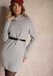 Szara Dzianinowa Sukienka o Prostym Kroju z Golfem Sinavellea. Szare sukienki damskie Renee, na co dzień, l, bez wzorów, z dzianiny, eleganckie, bez kołnierzyka, bez ramiączek, mini, proste. Za 79.99 zł.