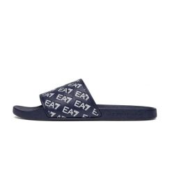 Klapki EA7 Emporio ArmaniWater Sports All Over. Niebieskie klapki męskie EA7, bez wzorów, z materiału, z otwartym noskiem, bez zapięcia. Za 169.99 zł.