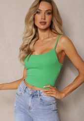 Zielony Top z Regulowanymi Ramiączkami i Prążkami Wilhelma. Zielone topy damskie Renee, l, bez wzorów, z materiału, casualowe, bez kołnierzyka, bez ramiączek. Za 14.99 zł.